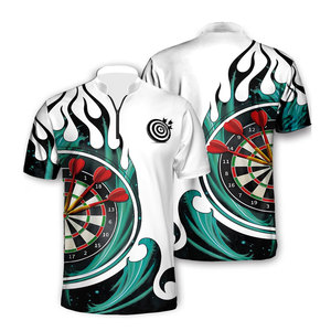 Polo zippé pour homme, cadeau pour joueur de fléchettes avec motif éclair et fléchettes en flamme, manches courtes, col rond - Product Image 3
