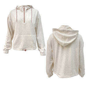 เสื้อสเวตเชิ้ตมีฮู้ดสีเทาอ่อนแบบ unisex ซิปครึ่งตัว มีกระเป๋าหน้า แขนยาว สวมใส่สบายๆ - Product Image 3