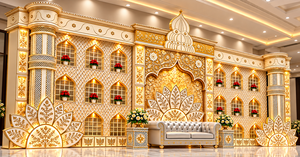 Telón de fondo de espejo para escenario de boda inspirado en la gran era mogol, escenario temático de espejo para bodas indias contemporáneas para recepción en interiores, EE. UU. - Product Image 2