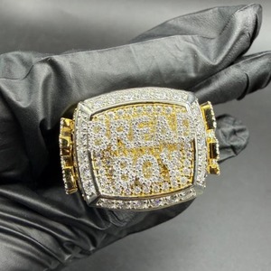 Round Cut <b>925</b> <b>Silver</b> Yellow Gold Plated Personalized <b>Ring</b> Hip Hop Statement Iced Out <b>Ring</b> Fine Jewelry Special for Men's - Product Image 1