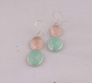 Artisan Rose Quartz Aqua Chalcedony <b>Dangle</b> <b>Earrings</b> 925 <b>Silver</b> Two-Tiered Faceted Multi-Gemstone <b>Earrings</b> Manufacturer - Product Image 6