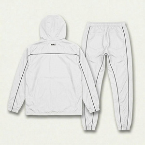 Wholesale High Quality Men's Sportswear Set <b>Zip</b> <b>Up</b> Hooded Jacket and Trousers Running Tracksuit 2 Piece Outfit <b>White</b> - Product Image 2