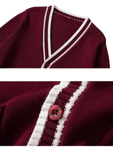 Boy Girl High School Uniform Canvas Cardigan Sweater Soft V-Neck Knitted Jacket New Spring Autumn Kids' School Attire - Product Image 3