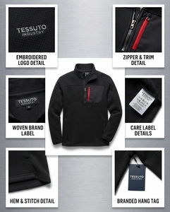 Suéter de punto con cremallera frontal para hombre TESSUTO, color blanco roto, con paneles en contraste negro, bolsillo con cremallera en el pecho y ribete negro, tipo jersey de golf. - Product Image 4