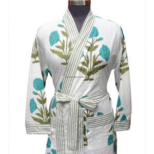 Kimono Largo Floral para Mujer, Cuello en V, Manga Larga, 100% Algodón, Estampado Digital, Cierre con Cinturón, Secado Rápido, Transpirable, Casual - Product Image 2