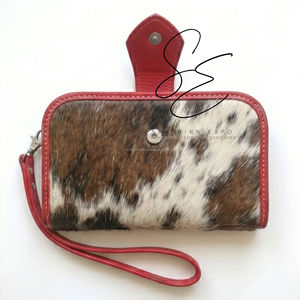 Western Tooled Leather Clutch Wallet <b>Red</b> Cowhide Hair On Hide Wristlet Floral Engraved Cowgirl <b>Purse</b> Women - Product Image 4