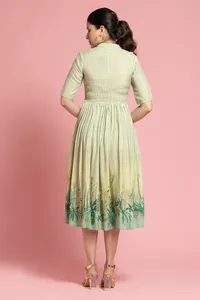 Robe longue imprimée herbe verte pour femme, idéale pour le bureau, les réunions et un usage professionnel quotidien - Product Image 3