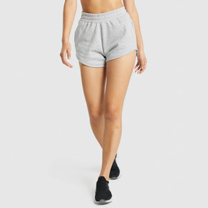 Shorts en molleton gris taille haute pour femme, couleur unie, décontractés, taille élastique, coupe classique, en coton, pour l'entraînement - Product Image 5