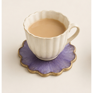 Wholesale Purple Flower Shaped Epoxy Resin Coasters with Gold Flake Center Handmade Sculpted Floral Petal Drink <b>Cup</b> <b>Mats</b> - Product Image 5