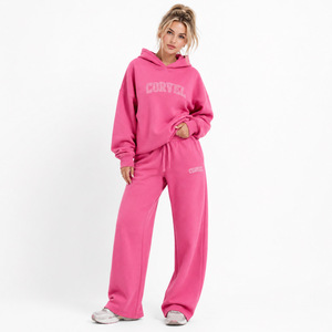 Survêtement urbain oversize pour femme avec sweat à capuche et pantalon de survêtement à jambe large, imprimé lettres universitaires personnalisées, en molleton épais, tenue de sport décontractée - Product Image 5