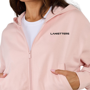 Customized Women Cropped Full <b>Zip</b> Hoodie Fleece Sweatshirt Drawstring <b>Hood</b> Front Pockets OEM ODM Apparel Supplier - Product Image 3