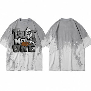Camiseta Personalizada Extra Grande de 260 g/m², 100% Algodón Lavado con Ácido, Diseño Gráfico Desgastado, Camiseta Extra Grande para Hombre - Product Image 1