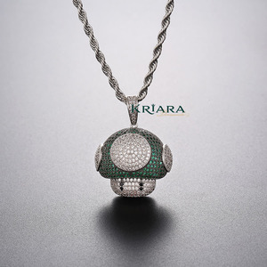Pendentif Champignon Cartoon en Argent 925 Plaqué Or 18K avec Moissanite, Breloque Thème Hip-Hop Unisexe pour Usage Quotidien - Product Image 2