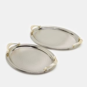 Elegant Gold Finish <b>Round</b> Platter with Designer Cut Edge, Decorative Serving <b>Tray</b> for Dining <b>Table</b> and Display - Product Image 5