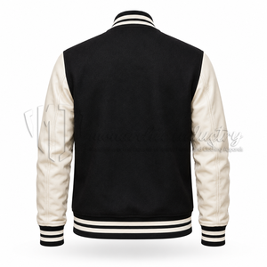 Chaqueta Universitaria Negra Personalizada, Chaqueta de Béisbol de Lana, Resistente al Viento, Transpirable, Ecológica, Unisex, Fabricante OEM al por Mayor - Product Image 2