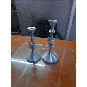 Ensemble de bougeoirs modernes en métal argenté, décoratifs, pour bougies coniques, centre de table, décoration de luxe pour la maison, sculpture pour salon - Product Image 1