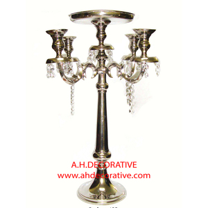 เชิงเทียนสีเงินพร้อมถาดทรงกลมที่วางเทียนโลหะสำหรับเช่างานปาร์ตี้และจัดดอกไม้ในงานแต่งงาน - Product Image 4