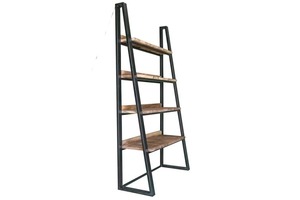 Estantería Industrial Plegable con Escalera, 4 Niveles, Estantes de Madera, Estructura Metálica, Moderna, Sin Respaldo, Mueble Independiente para Sala de Estar - Product Image 3