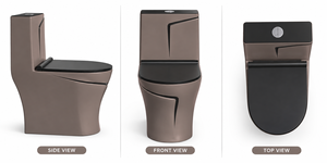 WC monobloc moderne marron en céramique, chasse d'eau Tornado, cuvette allongée, fixation au sol, design sans bride, siphon en S/P pour usage hospitalier - Product Image 4