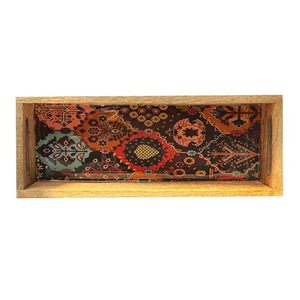 Plateau de service décoratif en bois bohème avec motif imprimé et poignées latérales pour la décoration de mariage et de fêtes à domicile - Product Image 1