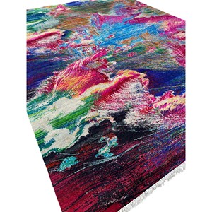 Tapis moderne abstrait noué à la main - Tapis de sol coloré à poils ras en mélange de soie et de laine haute densité pour salon - Product Image 5