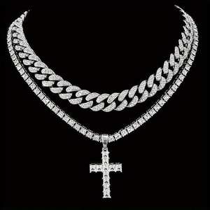 Custom Name Cross Cuban Link Chain With VVS Moissanite <b>Tennis</b> <b>Necklace</b> Iced Hip Hop Jewelry For Men Luxury Fashion Gift - Product Image 2