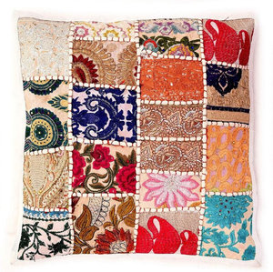 Handmade Bohemian Patchwork Embroidered Cushion Cover Square Home Decor Pillow Case Multicolor Floral Design - Product Image 2