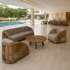 Modern Solid Teak Wood Outdoor Sofa Set with <b>Round</b> Coffee <b>Table</b> Luxury <b>Patio</b> Garden Villa Resort Lounge Furniture - Product Image 6