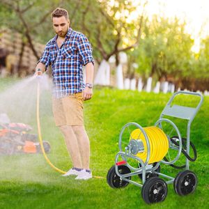Carrello Avvolgitubo da Giardino con 4 Ruote, Impugnatura Antiscivolo, Design Portatile in Acciaio e Plastica per Irrigazione del Prato - Product Image 3