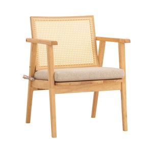Fauteuil de salon moderne en rotin avec dossier en bois et coussin en tissu pour la maison, le salon ou le café - Product Image 1