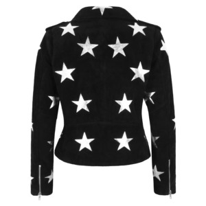 Custom 100% Premium Cow <b>Suede</b> Leather Women’s Metallic Star BRANDO <b>Jacket</b> Soft <b>Suede</b> Finish Premium Hardware Bulk Wholesale - Product Image 3