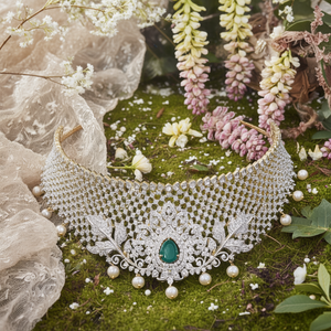 White Stone <b>Bridal</b> Choker Necklace <b>Set</b>-Fashion <b>Jewelry</b> - Product Image 2