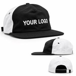 Unisex 5-Panel Snapback Cap Black White Color Blocking Twill Fabric Street Style Adjustable Magic Sticker Closure - Product Image 4