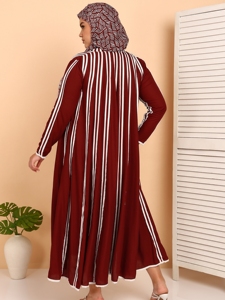 Abaya en coton à manches longues pour femme, col rond, longueur au sol, coupe ample évasée, légère, respirante, décontractée, pour les fêtes, à motifs - Product Image 5