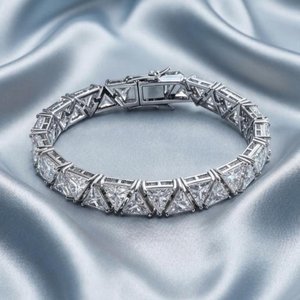 Bracelet à maillons taillés en triangle en argent sterling 925 avec diamants Moissanite VVS, style Hip Hop, fermoirs à boîte ouverte - Product Image 1