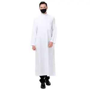 Personalizza la vendita calda abbigliamento islamico manica lunga da uomo Thobe arabo Jubba cerniera Muslim Saudi AB Dubai Thobe per uomo