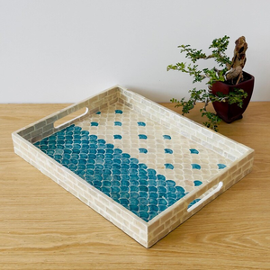 Mother of Peal Serving Tray, Wooden Decorative Coffee Tray, Ottoman Tray with <b>Handle</b> - Product Image 5