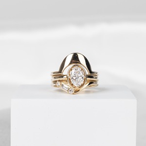 IGI Certified Oval Lab Grown Diamond Engagement <b>Ring</b> <b>Set</b> 2 <b>Rings</b> Bridal <b>Set</b> with Curved Band 14K Yellow <b>Gold</b> Wedding Jewelry - Product Image 1
