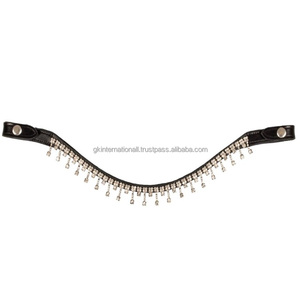 Design innovant, confortable, cristaux clairs, chaîne diamante en verre, bande de front de cheval en cuir anglais noir décoratif en épi complet - Product Image 3