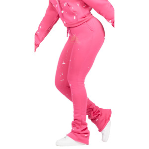 High Quality Women Custom Casual Flared <b>Jogger</b> Track Pants Patchwork Elastic Waistband Women <b>Stacked</b> Flare Sweatpants Cheap Rate - Product Image 4