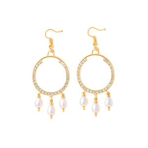Trendy Hoop Earrings with Pearl and Diamond Accents in Brass Perfect for Wedding Party Anniversary Engagement Gift - Product Image 2