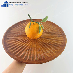 Plateau de service rond en bois poli avec motif rayé pour usage résidentiel, fabriqué en usine vietnamienne - Product Image 4