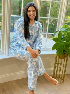 Ropa de Dormir para Mujer, 100% Algodón Tejido, Estampado Floral y Animal, Cintura Baja, Primavera Verano, Romántica, Clásica, Secado Rápido, Manga Larga - Product Image 4