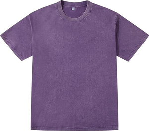 Camiseta de algodón morada para hombre, cuello redondo, manga corta, color liso, corte regular, informal, tejido de punto. - Product Image 1