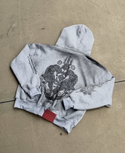 Sweat-shirt à capuche gris pour homme, en molleton tricoté, séchage rapide, logo imprimé sur le devant, vêtement décontracté d'hiver, veste personnalisée en Spandex/Coton - Product Image 1