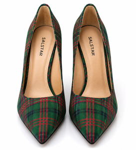 Fabricant de chaussures à talons hauts à bout pointu à motif tartan pour femmes - Product Image 1