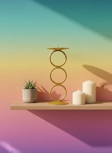 ชุดเชิงเทียนอะลูมิเนียมพรีเมียม 2 ชิ้น (6 นิ้ว) สีดำและสีทอง ทรงเรขาคณิต 3 วง สำหรับตกแต่งบ้าน - Product Image 5