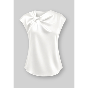 Blusa Casual de Verano para Mujer, Cuello Asimétrico, Manga Corta, Satén Blanco, Cómoda, ODM OEM SOEN - Product Image 5