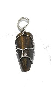 Colgante de ojo de tigre de cristal pulido con engaste de bisel, dije de aleación, estilo clásico, collar de moda unisex - Product Image 5