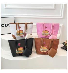 Sac fourre-tout élégant et minimaliste en PU de couleur unie pour femme avec fermeture éclair et trousse de maquillage au design mignon - Product Image 5